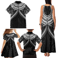 New Zealand Morepork Family Matching Tank Maxi Dress and Hawaiian Shirt Maori Pattern Black LT05 - Polynesian Pride