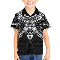 New Zealand Morepork Family Matching Tank Maxi Dress and Hawaiian Shirt Maori Pattern Black LT05 Son's Shirt Black - Polynesian Pride