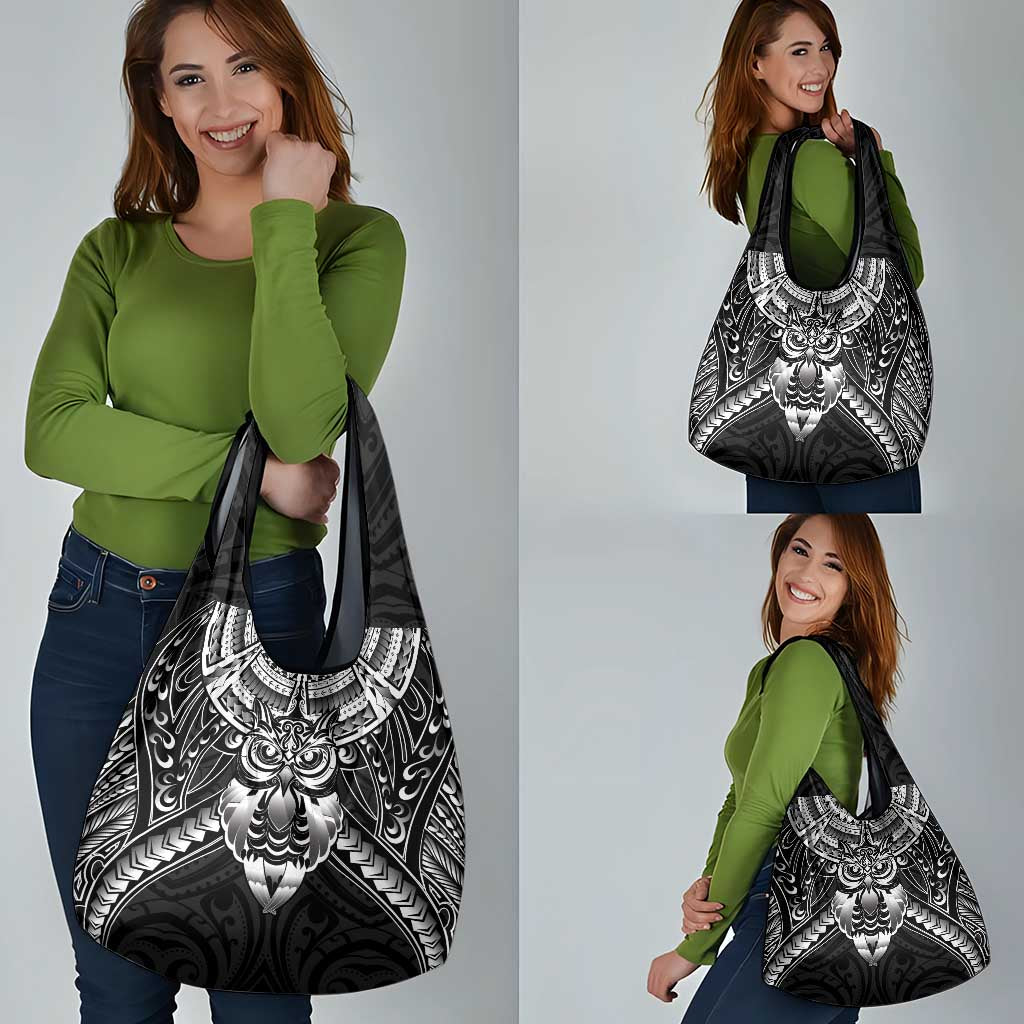 New Zealand Morepork Grocery Bag Maori Pattern Black