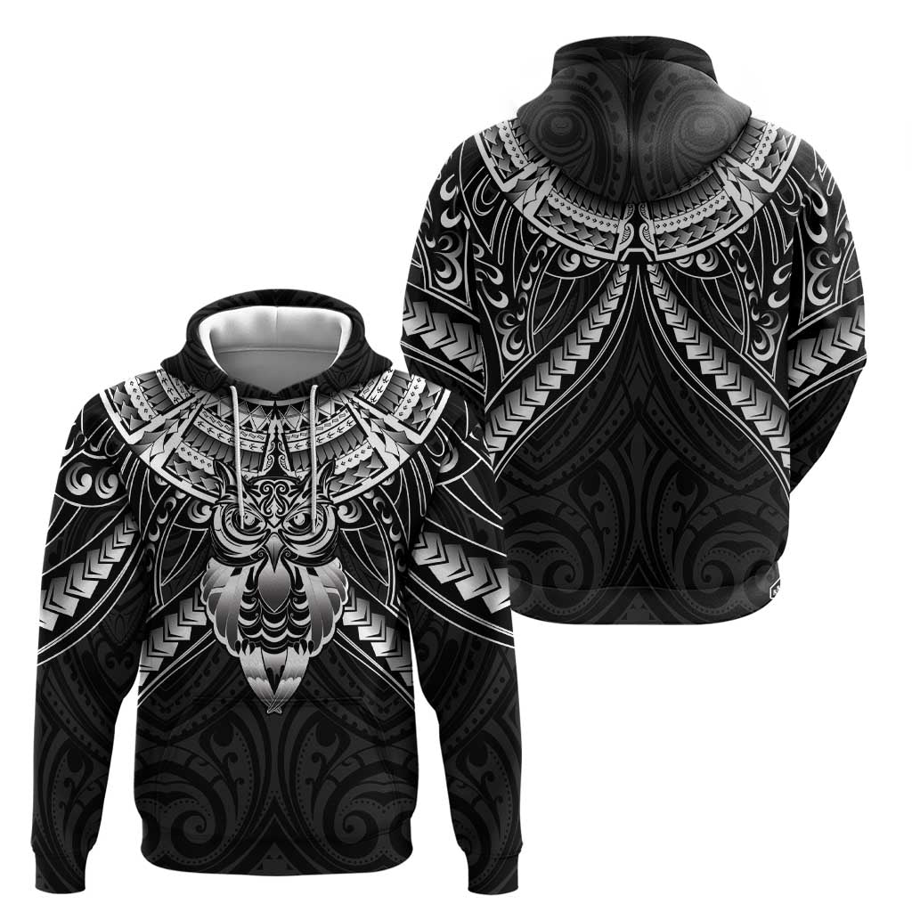 New Zealand Morepork Hoodie Maori Pattern Black LT05 - Polynesian Pride