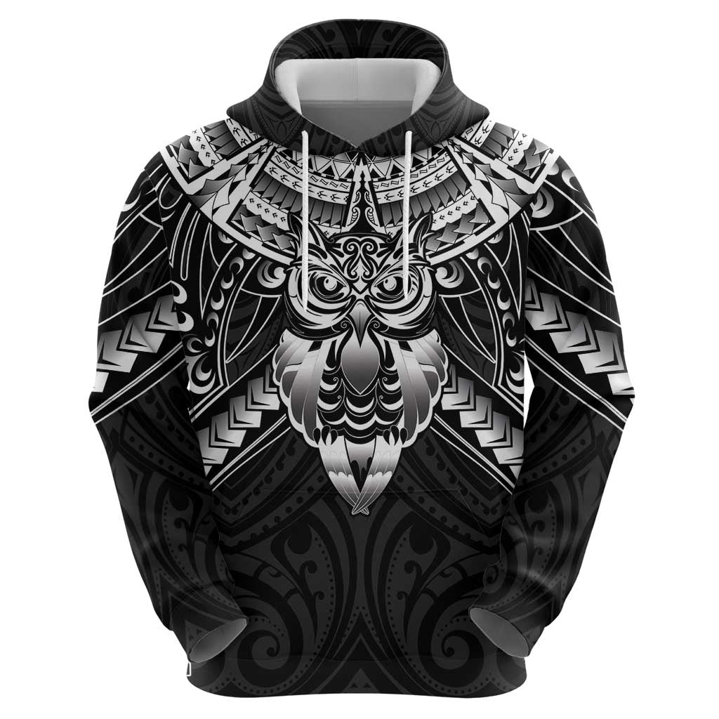 New Zealand Morepork Hoodie Maori Pattern Black LT05 - Polynesian Pride