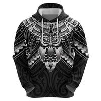 New Zealand Morepork Hoodie Maori Pattern Black LT05 - Polynesian Pride