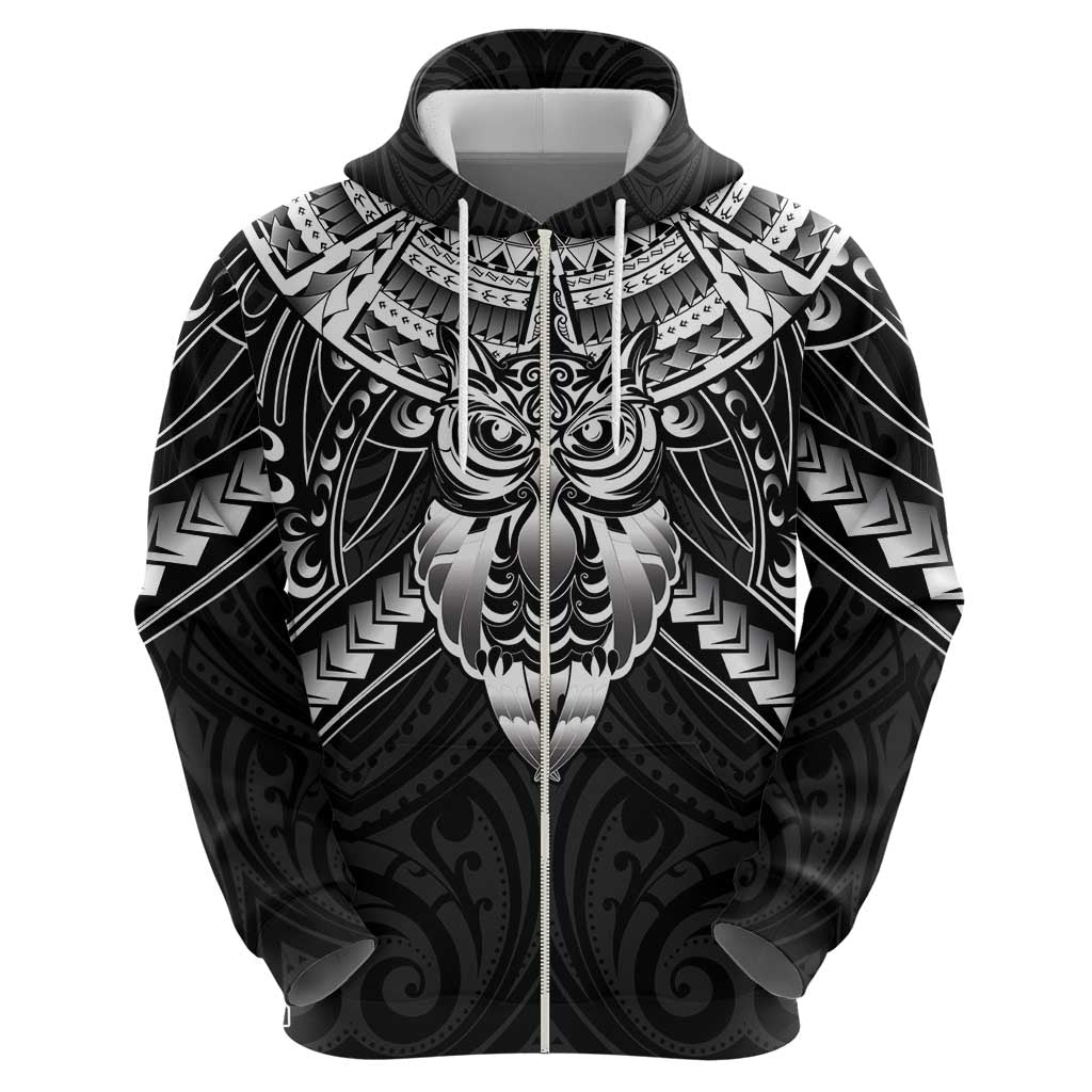 New Zealand Morepork Hoodie Maori Pattern Black LT05 - Polynesian Pride
