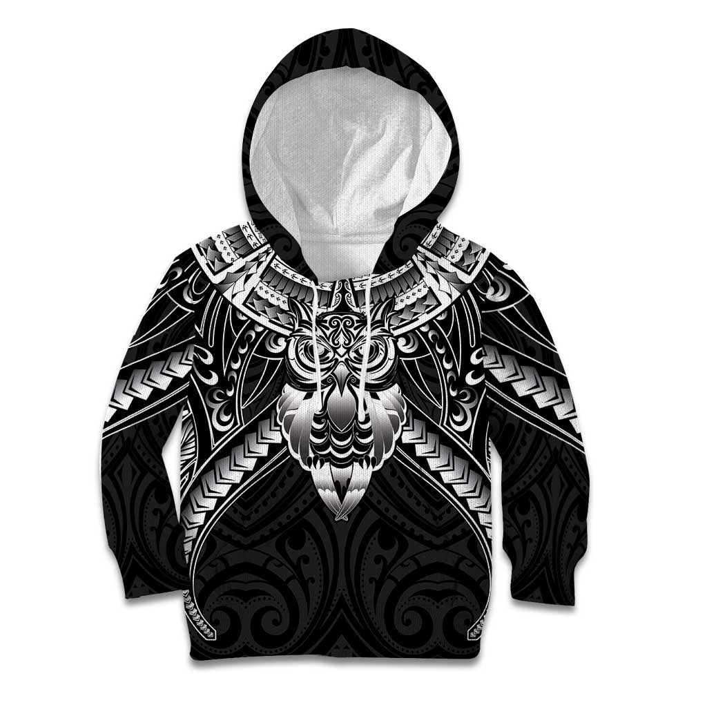 New Zealand Morepork Kid Hoodie Maori Pattern Black LT05 Hoodie Black - Polynesian Pride