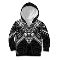 New Zealand Morepork Kid Hoodie Maori Pattern Black LT05 Zip Hoodie Black - Polynesian Pride