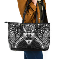 New Zealand Morepork Leather Tote Bag Maori Pattern Black LT05 - Polynesian Pride