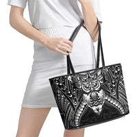 New Zealand Morepork Leather Tote Bag Maori Pattern Black LT05 - Polynesian Pride
