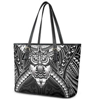 New Zealand Morepork Leather Tote Bag Maori Pattern Black LT05 - Polynesian Pride