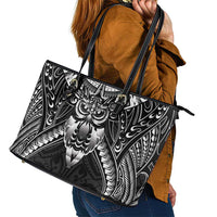 New Zealand Morepork Leather Tote Bag Maori Pattern Black LT05 - Polynesian Pride