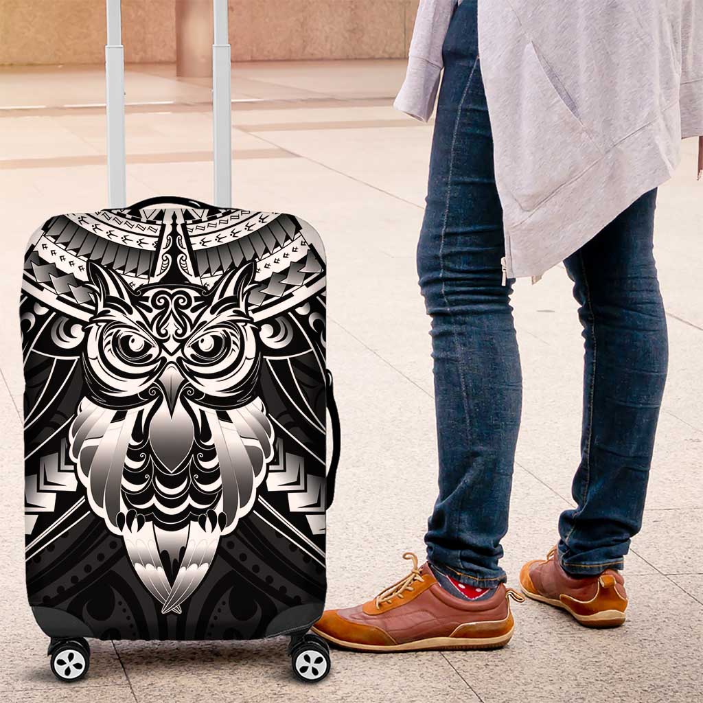 New Zealand Morepork Luggage Cover Maori Pattern Black