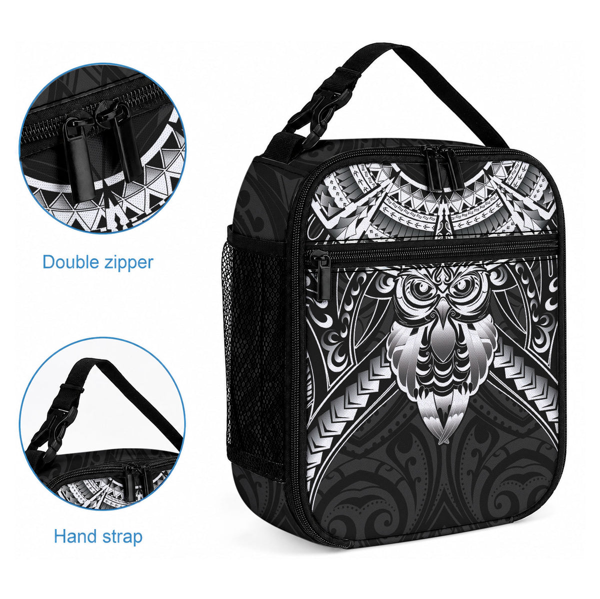 New Zealand Morepork Lunch Bag Maori Pattern Black LT05 - Polynesian Pride