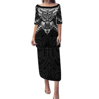 New Zealand Morepork Puletasi Maori Pattern Black