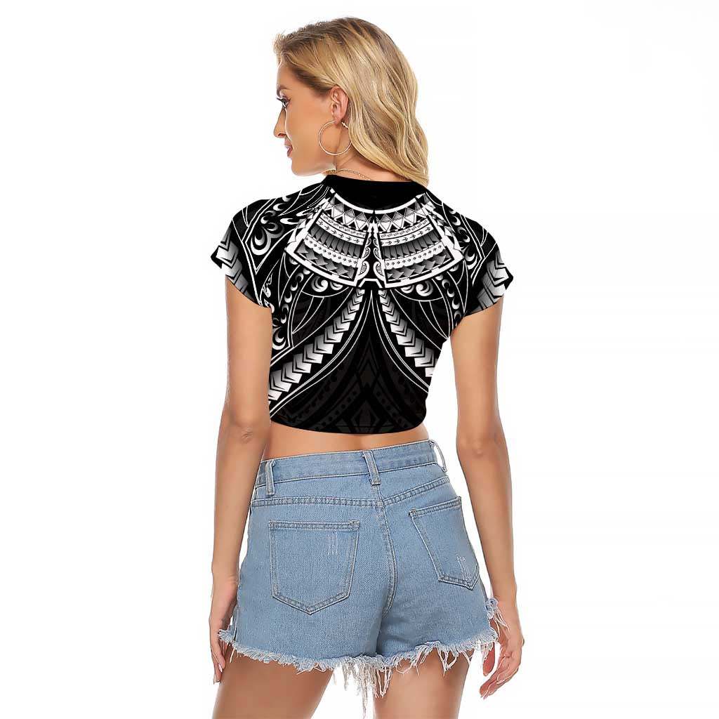 New Zealand Morepork Raglan Cropped T Shirt Maori Pattern Black