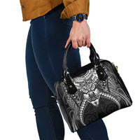 New Zealand Morepork Shoulder Handbag Maori Pattern Black