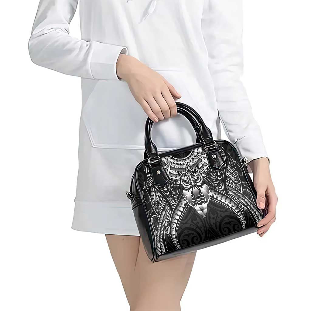 New Zealand Morepork Shoulder Handbag Maori Pattern Black