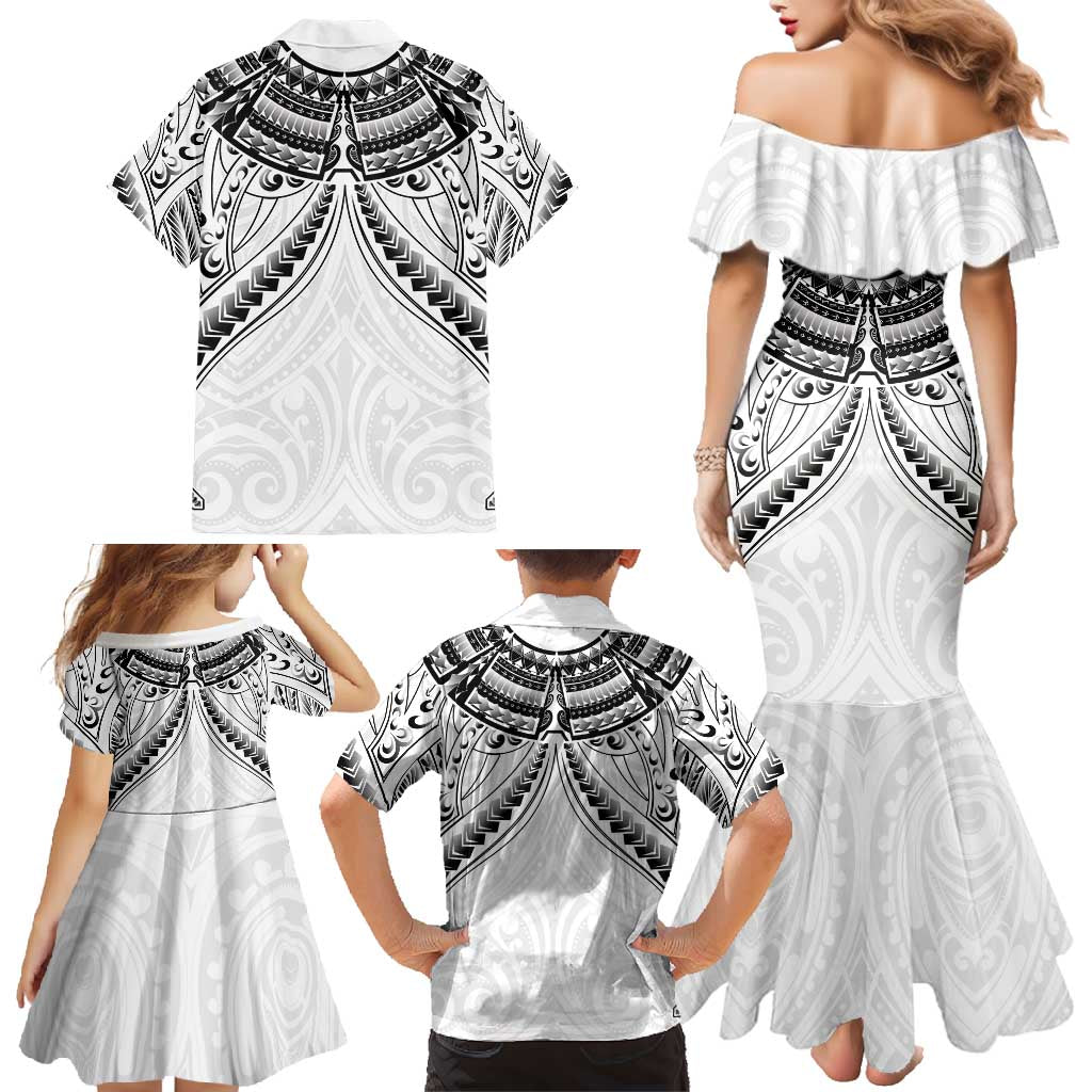 New Zealand Morepork Family Matching Mermaid Dress and Hawaiian Shirt Maori Pattern White LT05 - Polynesian Pride