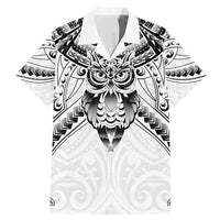 New Zealand Morepork Family Matching Mermaid Dress and Hawaiian Shirt Maori Pattern White LT05 Dad's Shirt - Short Sleeve White - Polynesian Pride