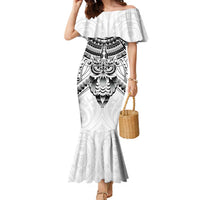 New Zealand Morepork Family Matching Mermaid Dress and Hawaiian Shirt Maori Pattern White LT05 Mom's Dress White - Polynesian Pride