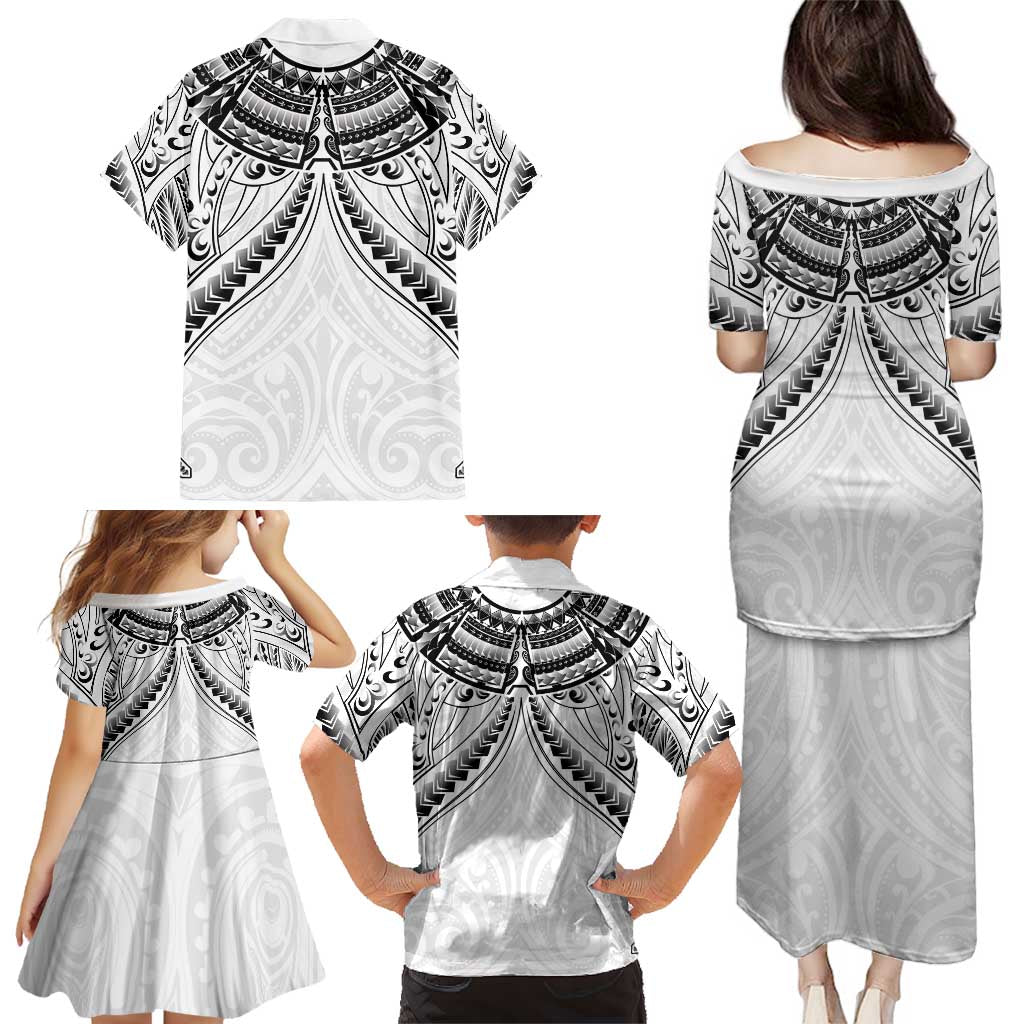 New Zealand Morepork Family Matching Puletasi and Hawaiian Shirt Maori Pattern White LT05 - Polynesian Pride