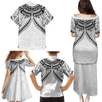 New Zealand Morepork Family Matching Puletasi and Hawaiian Shirt Maori Pattern White LT05 - Polynesian Pride