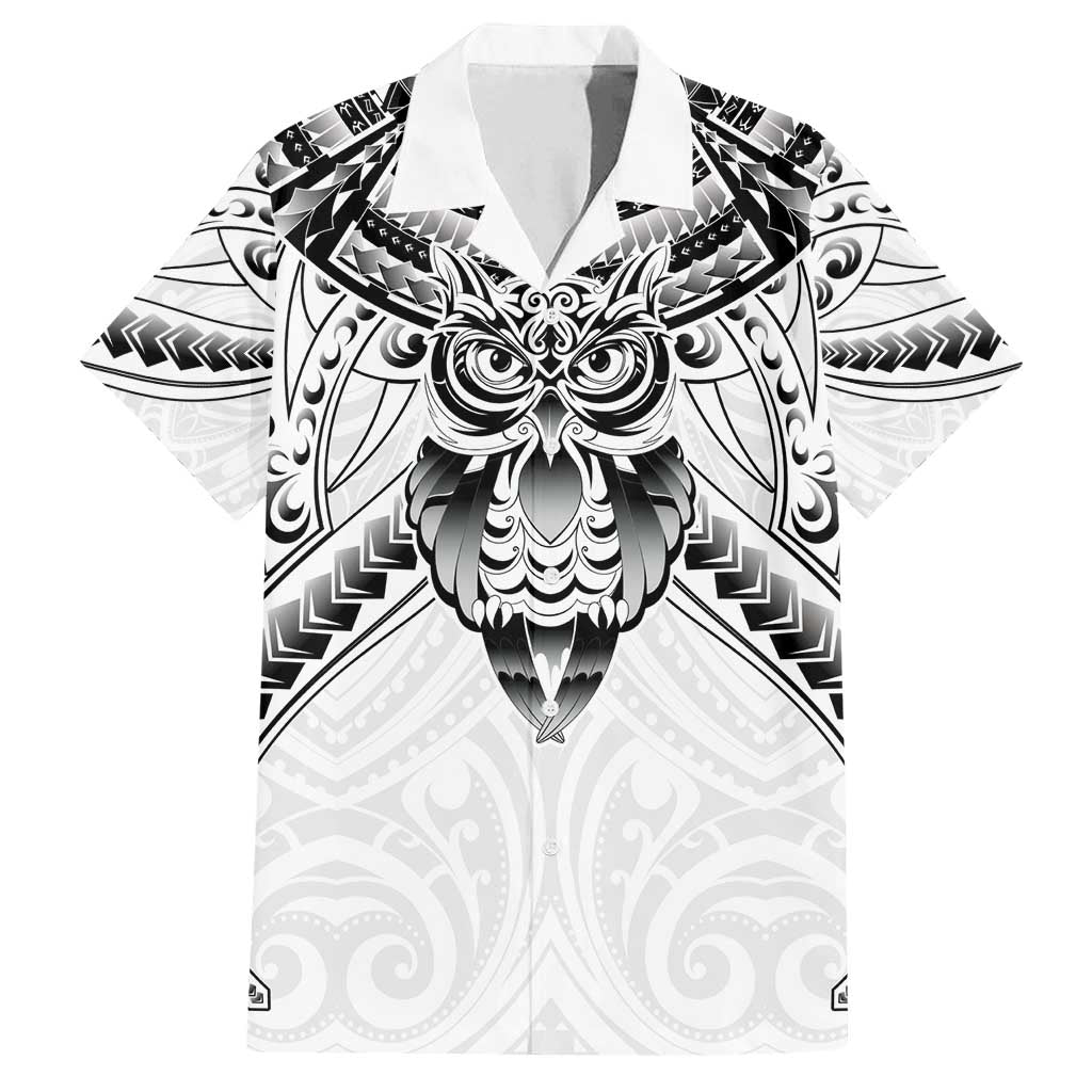 New Zealand Morepork Family Matching Puletasi and Hawaiian Shirt Maori Pattern White LT05 Dad's Shirt - Short Sleeve White - Polynesian Pride