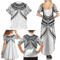 New Zealand Morepork Family Matching Summer Maxi Dress and Hawaiian Shirt Maori Pattern White LT05 - Polynesian Pride