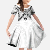 New Zealand Morepork Family Matching Tank Maxi Dress and Hawaiian Shirt Maori Pattern White LT05 Daughter's Dress White - Polynesian Pride