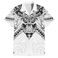 New Zealand Morepork Family Matching Tank Maxi Dress and Hawaiian Shirt Maori Pattern White LT05 Dad's Shirt - Short Sleeve White - Polynesian Pride