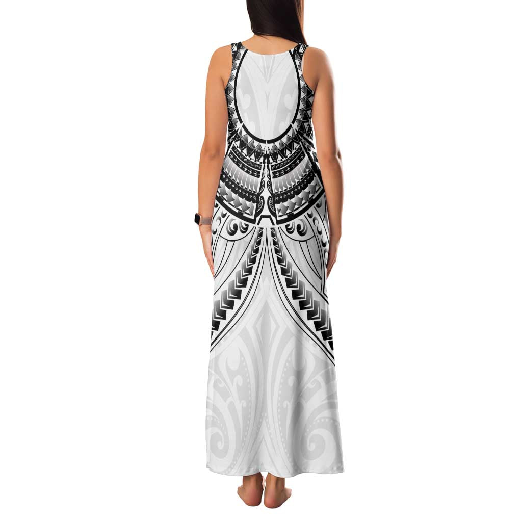 New Zealand Morepork Family Matching Tank Maxi Dress and Hawaiian Shirt Maori Pattern White LT05 - Polynesian Pride