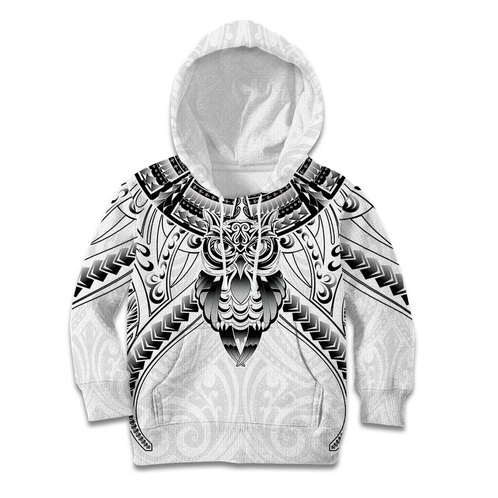 New Zealand Morepork Kid Hoodie Maori Pattern White LT05 Hoodie White - Polynesian Pride