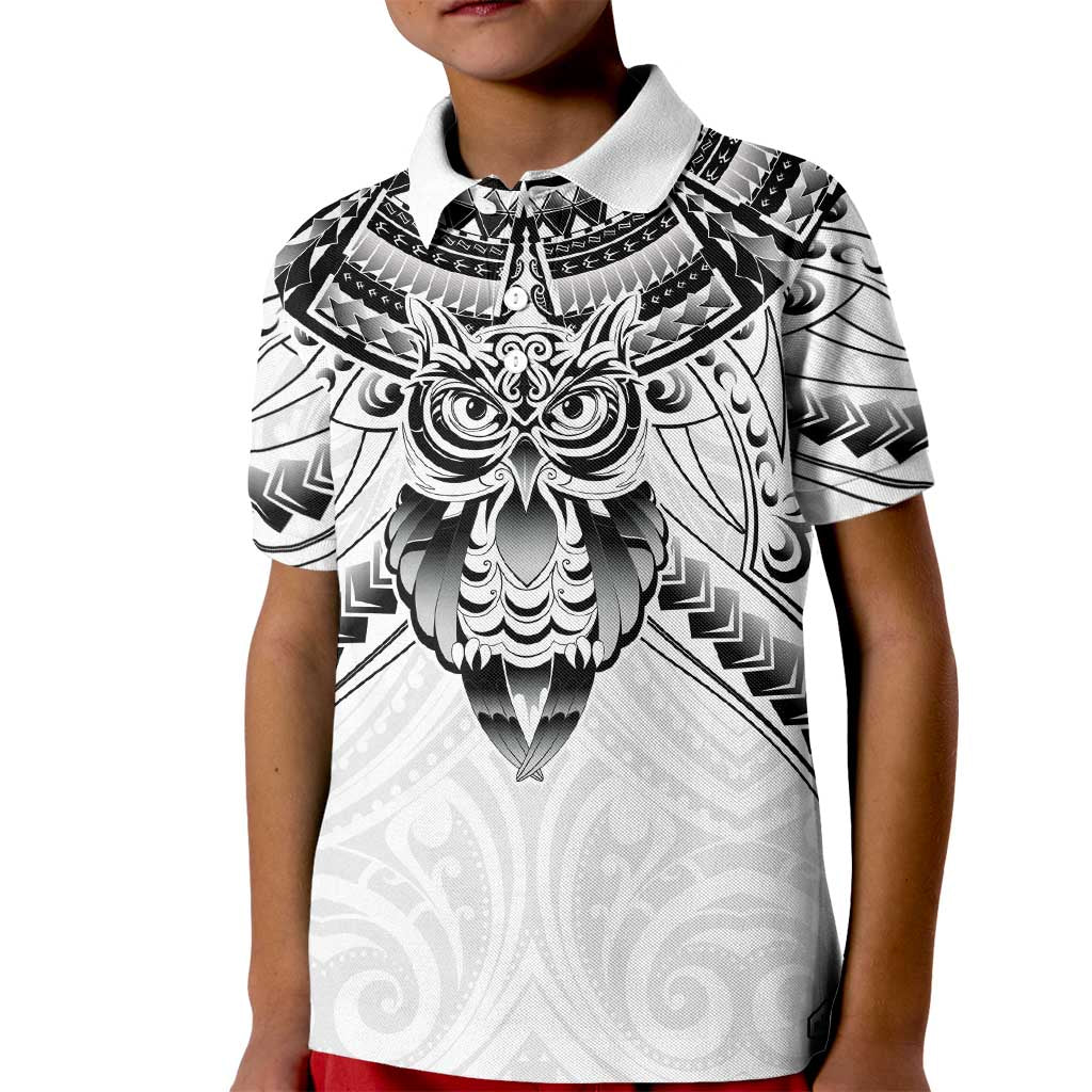 New Zealand Morepork Kid Polo Shirt Maori Pattern White LT05 Kid White - Polynesian Pride