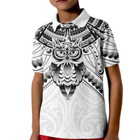 New Zealand Morepork Kid Polo Shirt Maori Pattern White LT05 Kid White - Polynesian Pride