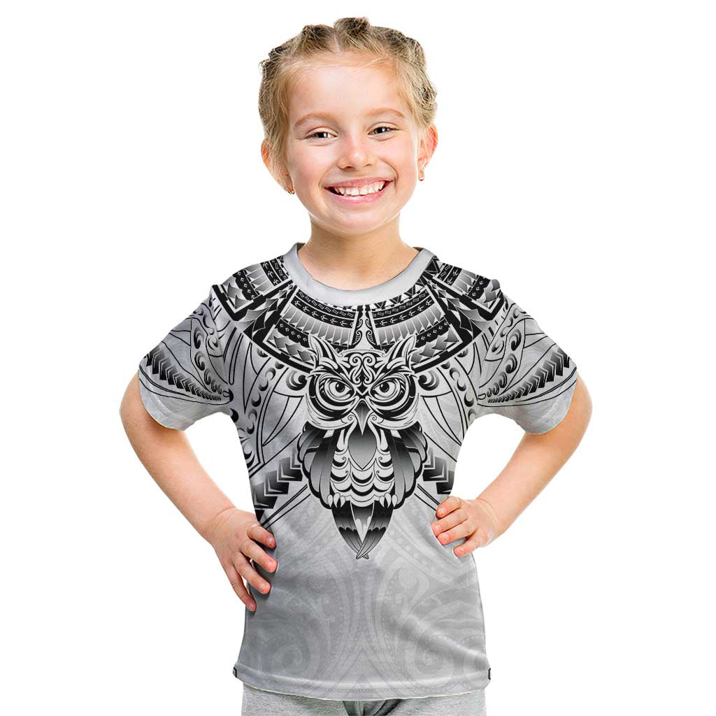 New Zealand Morepork Kid T Shirt Maori Pattern White LT05 White - Polynesian Pride