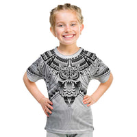 New Zealand Morepork Kid T Shirt Maori Pattern White LT05 White - Polynesian Pride