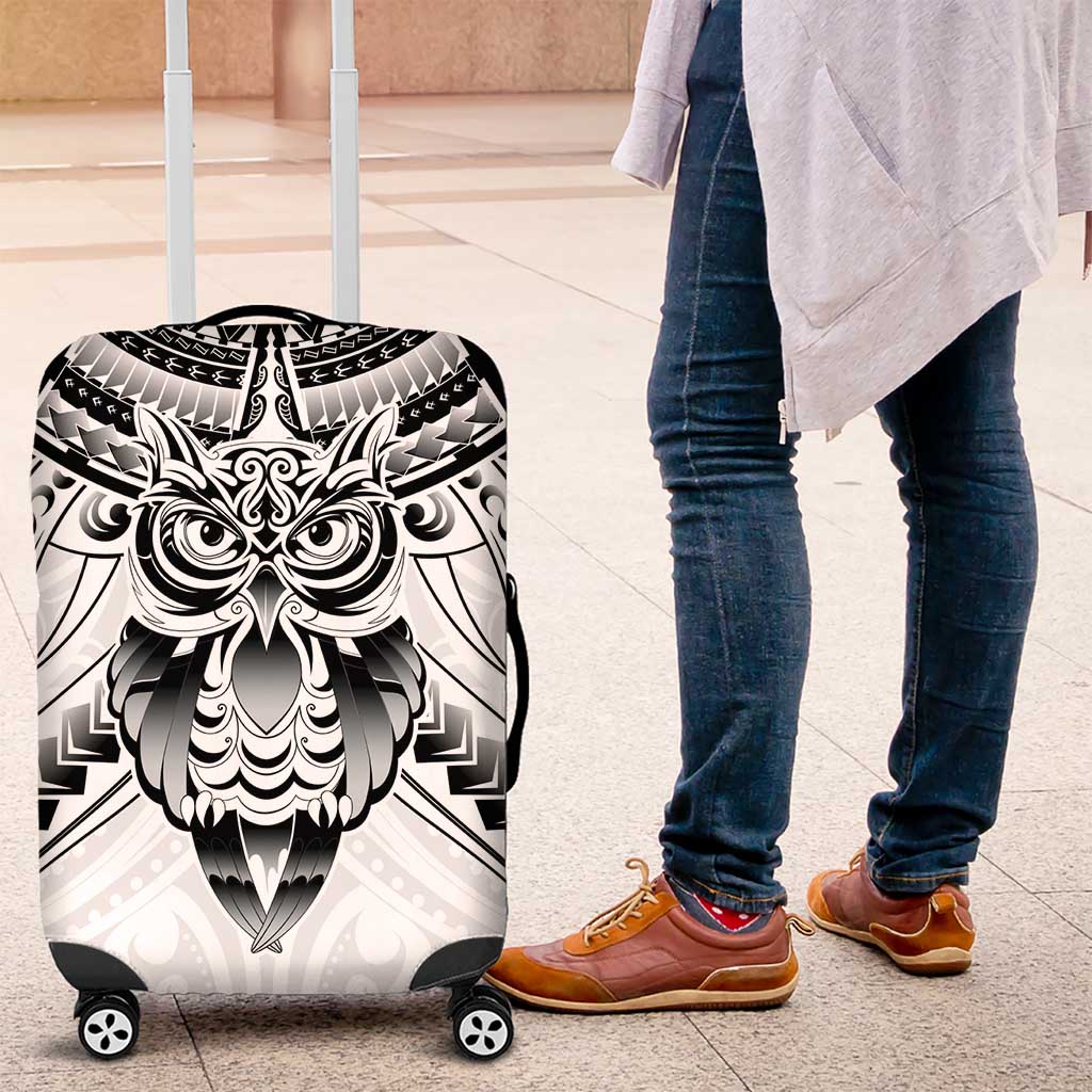 New Zealand Morepork Luggage Cover Maori Pattern White