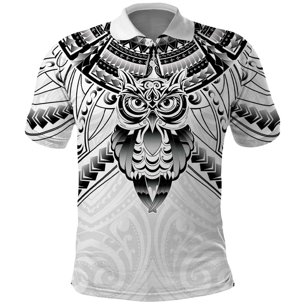 New Zealand Morepork Polo Shirt Maori Pattern White LT05 White - Polynesian Pride