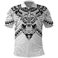 New Zealand Morepork Polo Shirt Maori Pattern White LT05 White - Polynesian Pride
