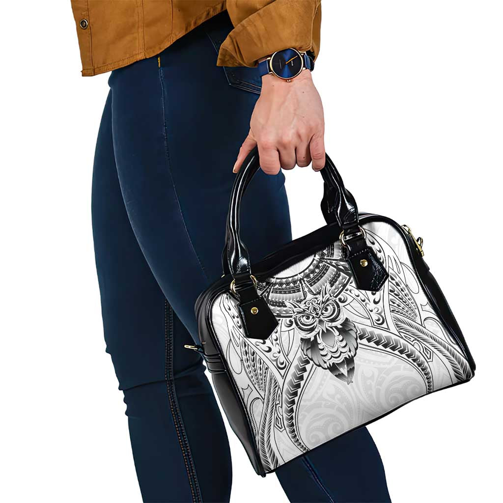 New Zealand Morepork Shoulder Handbag Maori Pattern White