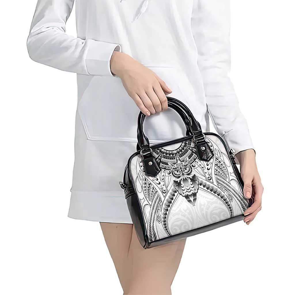 New Zealand Morepork Shoulder Handbag Maori Pattern White