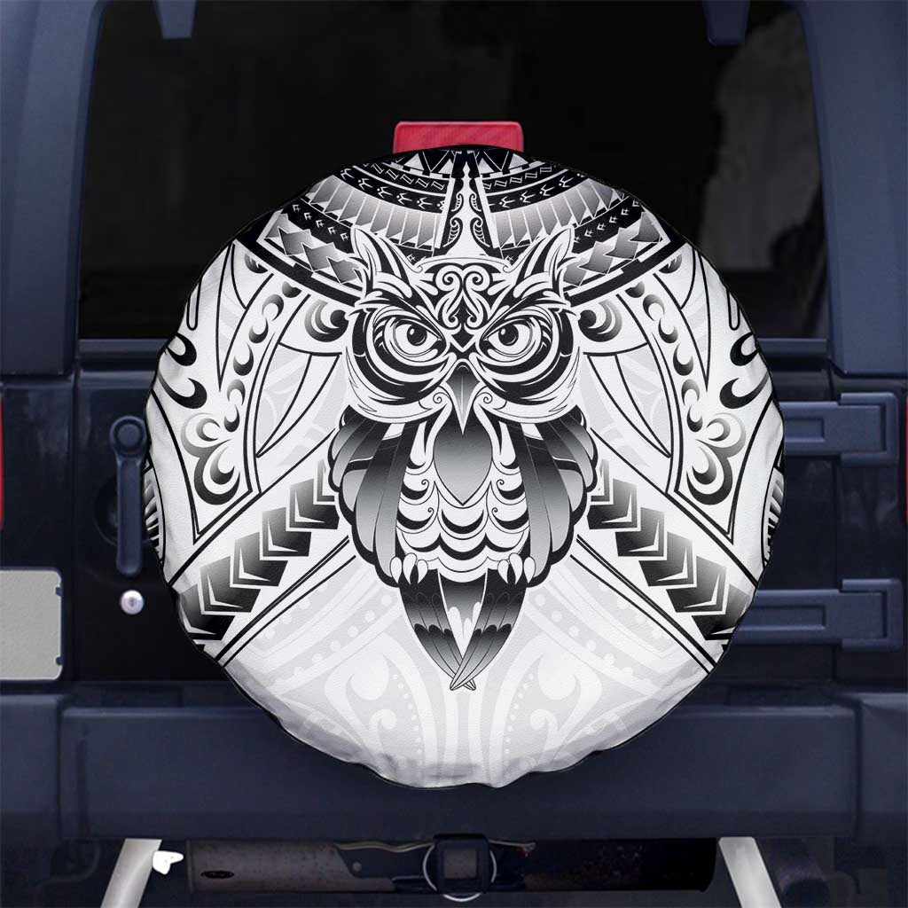 New Zealand Morepork Spare Tire Cover Maori Pattern White LT05 No hole White - Polynesian Pride