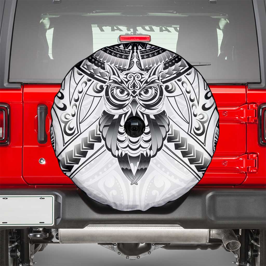 New Zealand Morepork Spare Tire Cover Maori Pattern White LT05 - Polynesian Pride