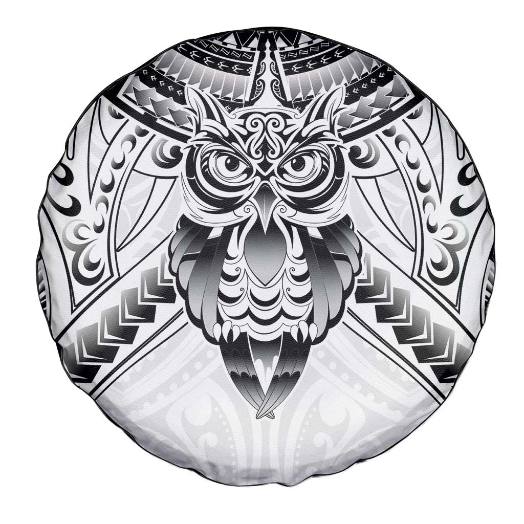 New Zealand Morepork Spare Tire Cover Maori Pattern White LT05 - Polynesian Pride