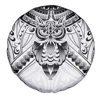 New Zealand Morepork Spare Tire Cover Maori Pattern White LT05 - Polynesian Pride