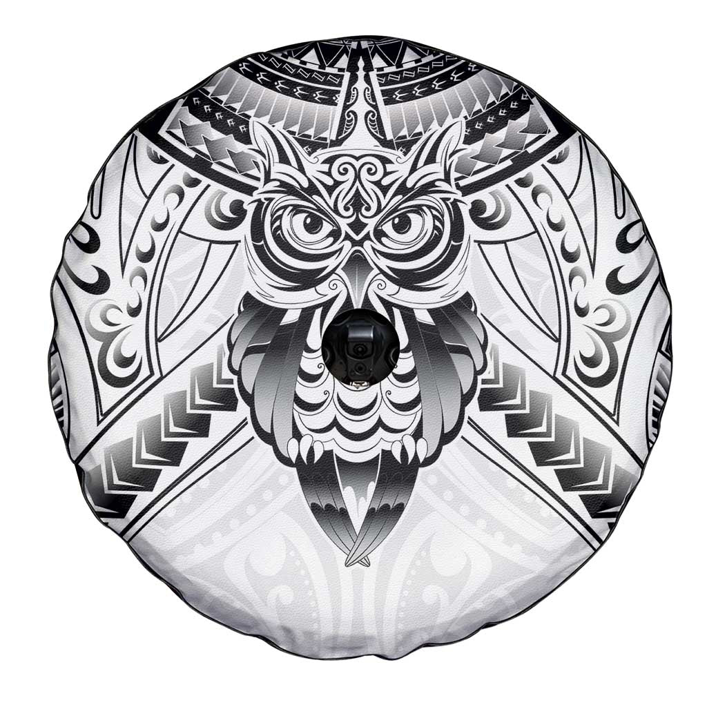 New Zealand Morepork Spare Tire Cover Maori Pattern White LT05 - Polynesian Pride