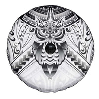 New Zealand Morepork Spare Tire Cover Maori Pattern White LT05 - Polynesian Pride