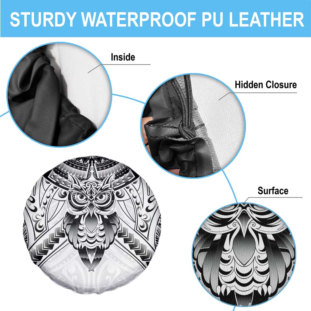 New Zealand Morepork Spare Tire Cover Maori Pattern White LT05 - Polynesian Pride
