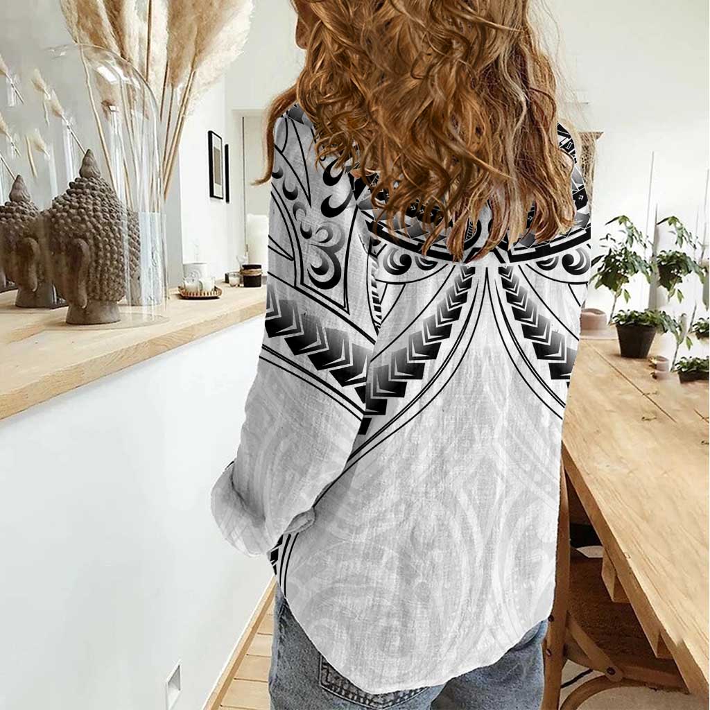 New Zealand Morepork Women Casual Shirt Maori Pattern White