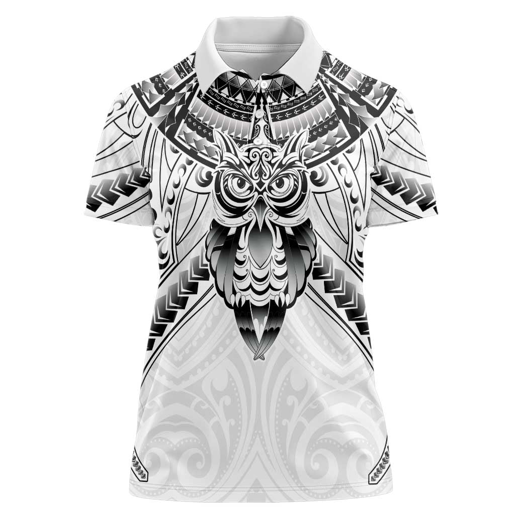 New Zealand Morepork Women Polo Shirt Maori Pattern White