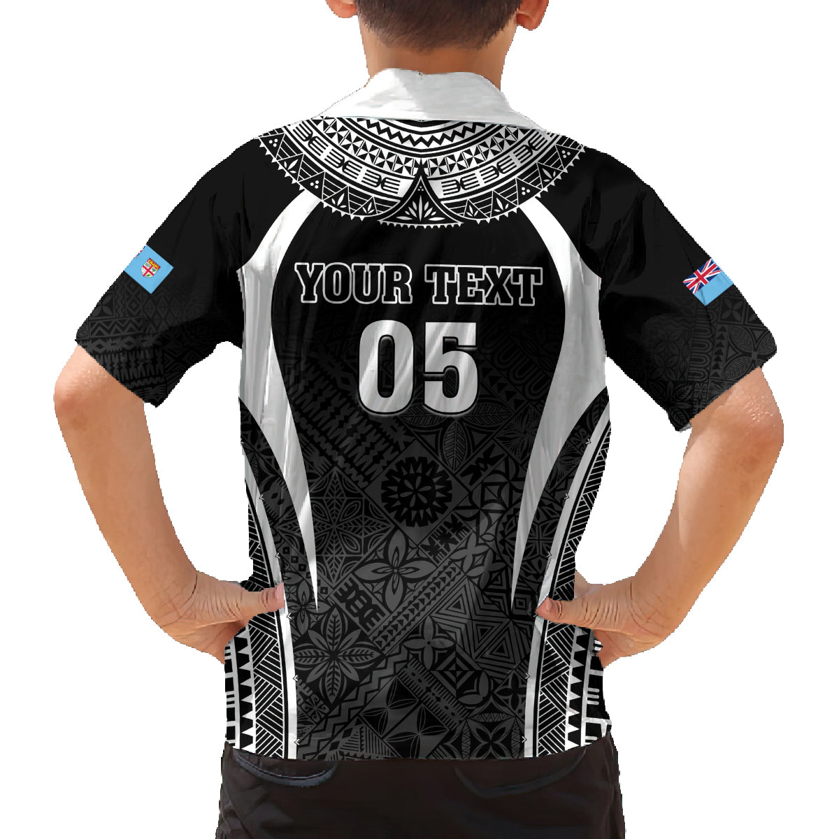 Custom Fiji Rugby Family Matching Long Sleeve Bodycon Dress and Hawaiian Shirt Fijian Warrior Black LT05 - Polynesian Pride