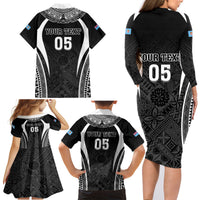 Custom Fiji Rugby Family Matching Long Sleeve Bodycon Dress and Hawaiian Shirt Fijian Warrior Black LT05 - Polynesian Pride